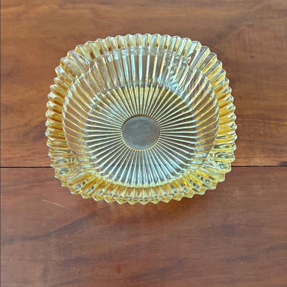 Vintage Amber Pressed Glass Ashtray | Ribbed Glass Bowl | Mid-Century Decor - Picture 2 of 4